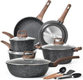 Induction Hob Pots and Pans Set - 13pcs Nonstick Cooking Pans Set, Black Granite Cookware Set with Lid, Non Stick Saucepan Set, Frying Pan Set, PFAS PTFE PFOA PFOS Free