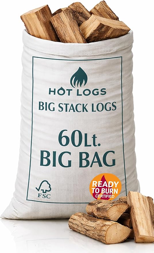 60L HARDWOOD LOGS Hotlogs Big White Bumper Bag Premium Kiln-Dried Wood – (60 Litre) - Ideal for Open fires, Fire Burning Stoves, BBQ's, Log Burners, Camping Fires, Fire Pits & Pizza Ovens.