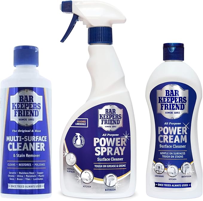 Bar Keepers Friend Bundle Pack - Power Spray, Power Cream and Multi-Surface Cleaner - Great for Cleaning Kitchens, Bathrooms, Cookware, Limescale and Stubborn Stains