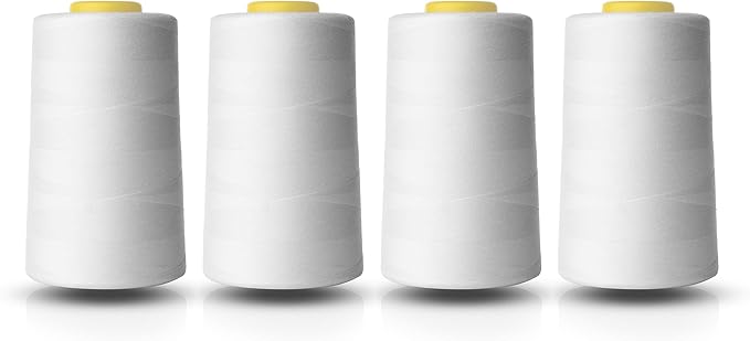 Realm Overlocking Sewing Machine Polyester Thread x Four 5000 Yards Cones White Black Natural Navy Red (White)