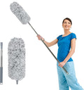 Extendable Feather Duster, Bendable Microfiber Long Handled with Extra Telescopic Extending Pole and Soft Silicone Cap, Washable Duster for Cleaning Roof, High Ceiling Fan, Blinds, Cobweb