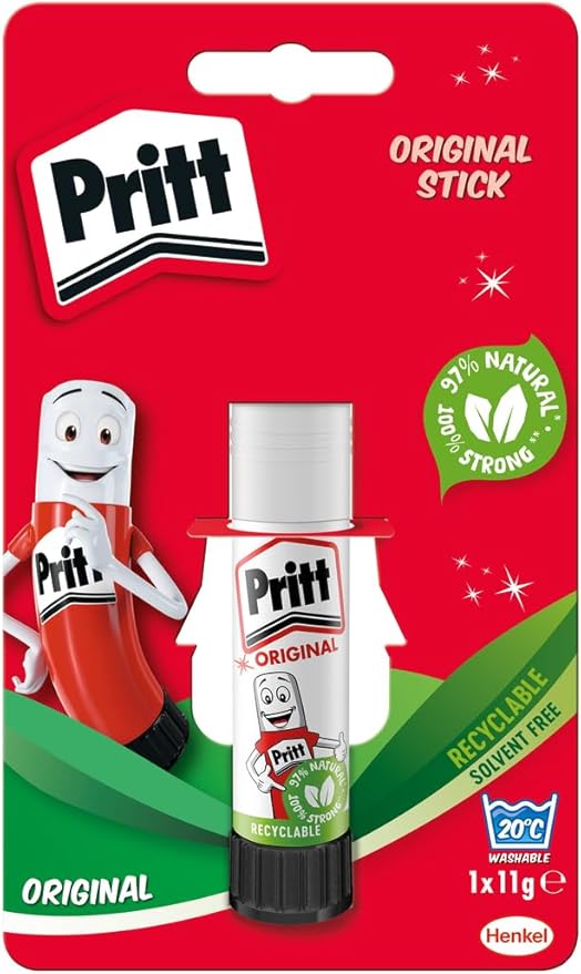 Pritt Glue Stick, Safe & Child-Friendly Craft Glue for Arts & Crafts Activities, white, 1x11g Pritt Stick, Packaging may vary