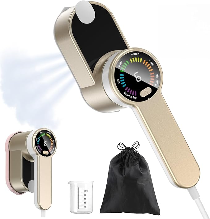 Travel Iron Handheld Clothes Steamer,Travel Steamer for Clothes Wrinkle Remover-Steamer Iron with LED Screen 6 Speed Steam 10S Rapid Heating-1200W Portable Clothes Steamer for Home & Travel,Gold