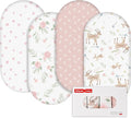 GLLQUEN BABY 4Pack Moses Basket Fitted Sheets, Newborn Pram Sheets Fitted, 100% Microfiber Oeko-tex100 Cozy and Breathable Crib Baby Bassinet Sheets for Boy and Girl(Deer & Rose)