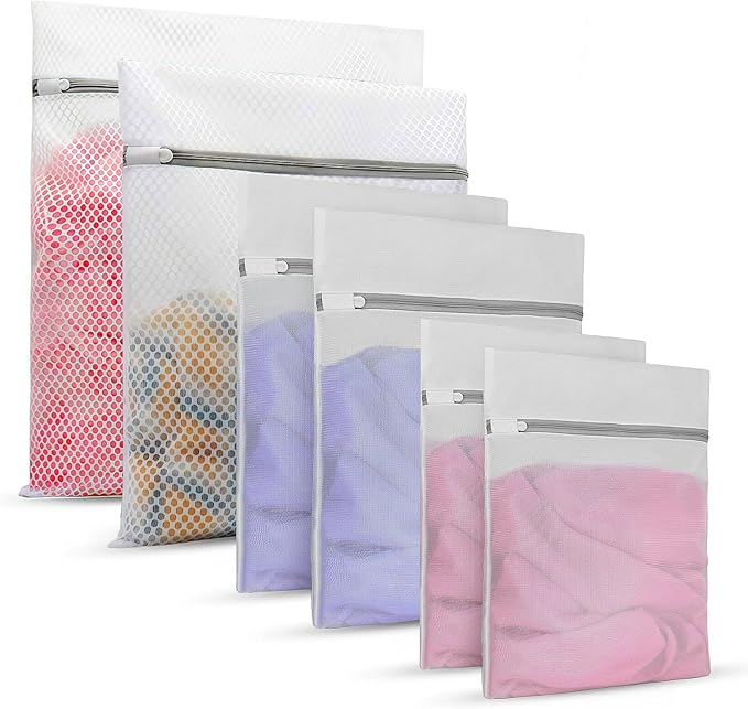 6 Pack Mesh Laundry Bags,Reusable Large Laundry Bags for Washing Machine,Washing Bags for Laundry with Zips,Delicates Mesh Bags for Clothes,Socks,Underwear, Bra(30x40/40x50/50x60/60x60)