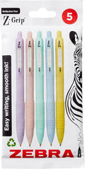 Zebra Pen Z-GRIP Smooth Ballpoint Pens Black Ink 5pk - Pastel Barrel 1mm Medium Point Retractable Ink Pens with Clip - Smooth Writing Pens with Low Viscosity Ink, Comfort Grip - 5 Pens Multipack