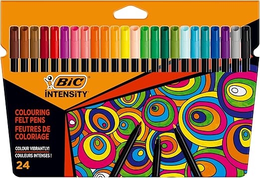 BIC Intensity Felt Tip Pens, Vibrant Colouring Pens, School Supplies for Kids or Adults, 24 Pack