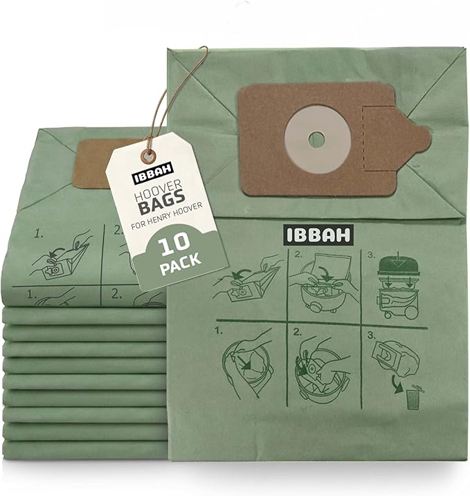 Henry Hoover Bags 10 Pack, Premium Vacuum Bags for Henry, Hetty, Numatic, & Hoover Vacuum Cleaners – Compatible with HVR200, NV200, NV225, Pet Hair & Dust Filtration, Reusable & Durable