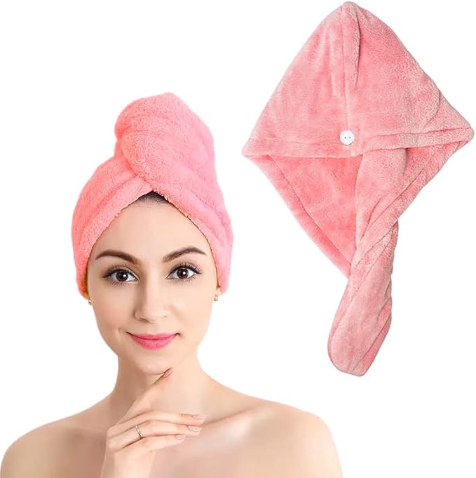 Shakeel Super Absorbent Microfiber Hair Towel Wrap - Quick Dry Hair Turbans, Anti-frizz, Pink