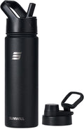SUNWILL Metal Water Bottle with Straw Stainless Steel, 650ml Insulated Leakproof Thermal Flask for Cold and Hot Drink, Travel, Sports, Gym, Black