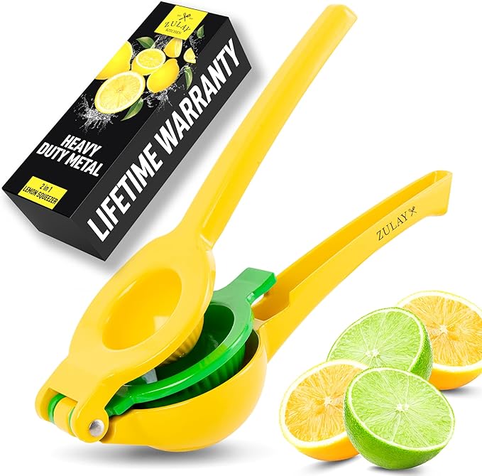 Zulay Kitchen Metal 2-In-1 Lemon Lime Squeezer - Hand Juicer Lemon Squeezer Gets Every Last Drop - Max Extraction Manual Citrus Juicer - Easy-to-Use Lemon Juicer Squeezer Lemon Squeezer Manual