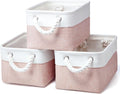 Small Storage Box With Handles, Small Storage Baskets As Gift Basket for Toys Towels Makeup, Folding Canvas Fabric Material Storage Box for Dog Cat Toy Box, 31 X 21 X 16 cm (White Pink-3pack)