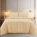Utopia Bedding Seersucker Duvet Cover Set - Pack of 8 - King Size Duvet Cover Set with Pillowcases - Soft Microfibre Polyester Seersucker Bedding (Beige)