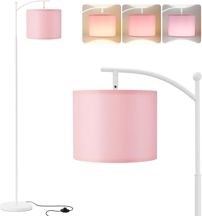 Aooshine Pink Floor Lamp, 3 Color Temperatures, Standing Lamp Tall with Adjustable Fabric Shade(Bulb Included)[Energy Class F]