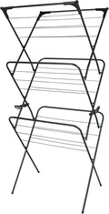 Straame 3 Tier Clothes Airer Drying Indoor and Outdoor Laundry Rack with Non-Slip Feet and Corner Spaces for Hangers, Flat Foldable Space Saving, 63 x 46 138 (Black)