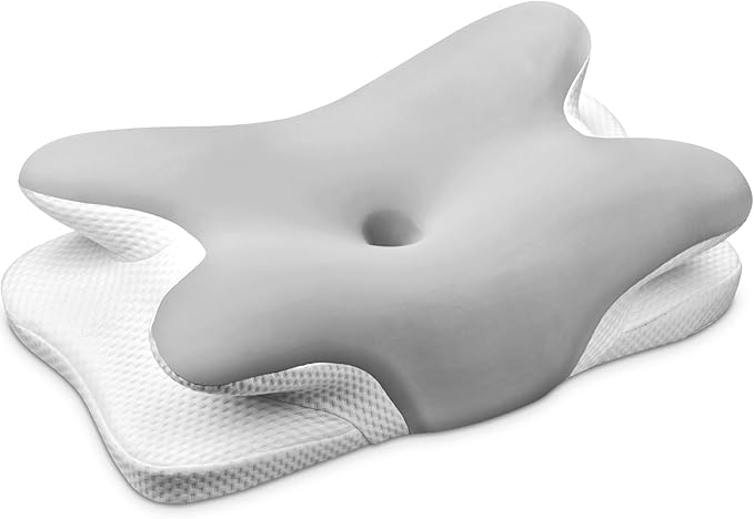 Memory Foam Pillow Neck Pillow, Ultra Pain Relief Side Sleeper Pillow for Neck Support, Ergonomic Cervical Pillow Cozy Sleeping, Bed Pillow for Side Back Stomach Sleeper, Silver