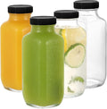 Glass Bottles with Lids, 4pcs 500ml Reusable Wide Mouth Clear Glass Juice Bottles, for Milk, Hot Cold Drinks, Homemade Beverages