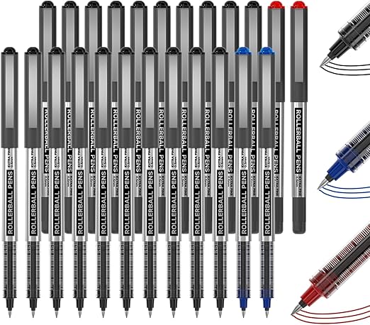 Shuttle Art Rollerball Pens, 25 Pack (21 Black, 2 Blue, 2 Red) 0.5mm Liquid Ink Pens, Quick Drying & Long Lasting Extra Fine Point Pens for Writing, Journaling, Notes Taking School Office Supplies