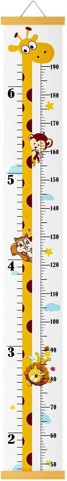 Baby Height Growth Chart Wall Hanging Measuring Ruler for Kids, Removable Canvas and Wood Wall Ruler for Bedroom Nursery Wall Decoration