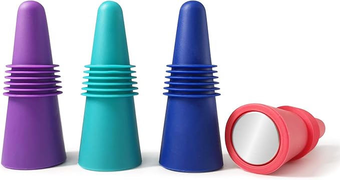 Wine Stoppers,Wine Bottle Stopper,Reusable Wine Bottle Stoppers,4 Pack Multicolor Silicone Wine Stopper for Glass Bottles