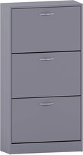 Vida Designs Shoe Cabinet, Wooden Shoe Storage Unit with 3 Pull-Down Drawers, Multifunctional Dust-Proof Space-Saving Slim Cupboard for Hallway or Entryway (Grey)