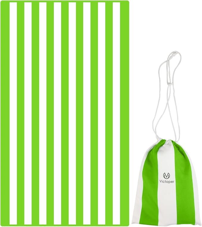 Microfiber Beach Towel Oversized Rapid Drying Sand Free Soft Compact Lightweight Qualities Beach Towels for Adults Ideal for Swimming Beach Yoga Camping Gym Carry Bag Mint Green Stripes 63x32 Inch