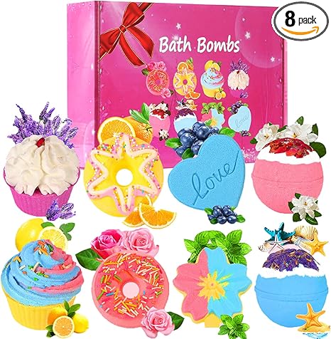 Bath Bombs,Lanwexy 8 Large Bath Bombs Set for Women.Organic Natural Handmade Aroma Pure Essential Oil Bubble Bath Balls.Fragrant Spa to Moisturize Dry Skin.Birthday, Mothers Day Present