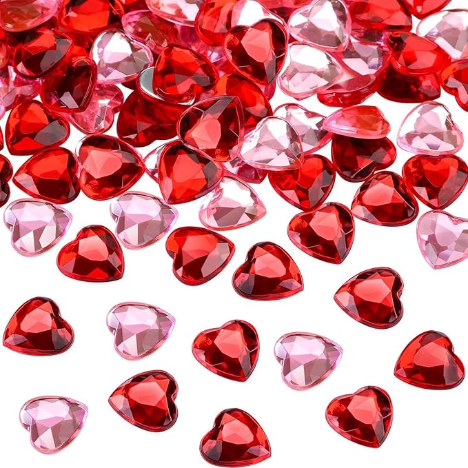 300Pcs Red Acrylic Heart, Acrylic Heart Beads, Heart Diamonds, Acrylic Hearts for Valentine's Day, Crystal Heart Gems for Weddings Artwork Anniversary Family Birthday Party Decorations