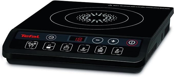 Tefal Everyday Portable Electric Induction Hob, 2 hours timer, 6 functions, 9 power level, 2100W, Kitchen, Student, Cooking, Caravan, Party, Black, IH201840
