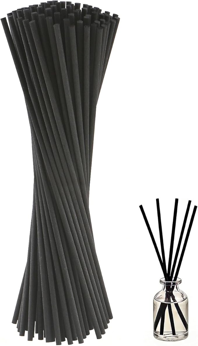 100pcs Reed Diffuser Sticks, 7.8 Inch Rattan Wood Sticks, Diffuser Refills, Thick Room Diffuser Sticks for Essential Oil, Fibre Reeds for Diffusers, Replacements for Home, Office (Black)