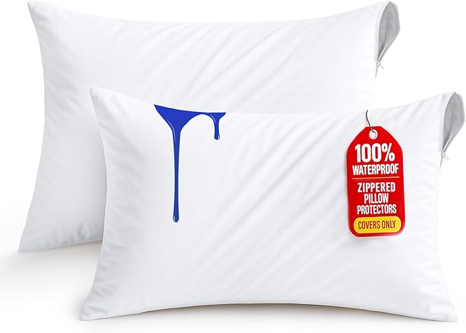 Utopia Bedding Waterproof Zippered Pillow Protectors (50 x 75 cm) - Pack of 2 - Anti Bed Bug and Dust Mite Proof Pillow Encasement