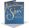 UK Greetings | Birthday Card for Son | Happy Birthday Gifts | Him, Boys, Men | Gold & Blue Design | With Envelope | 165 x 190 mm