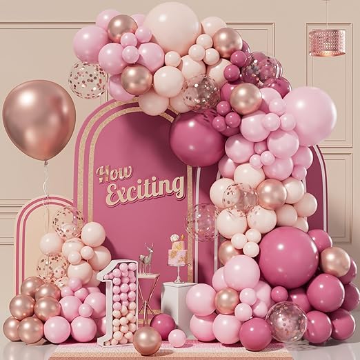 Dusty Rose Balloon Arch Kit, 152pcs Pink Garland Kit Gold Hot Pastel Orange Balloons Confetti for Wedding Birthday Party Bridal Shower Decorations, Medium