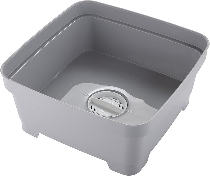 Minky Washing Up Bowl with Sink Plug Strainer, Multipurpose Square Basin, Grey, 11L, UK Made
