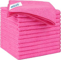 HOMEXCEL Microfibre Cloth 12 Pack,30 x 30 cm Cleaning Cloths，Ultra Absorbent Car Washing Cloth Lint Free Streak Free Cleaning Towels Rags for Car Kitchen Window,Pink