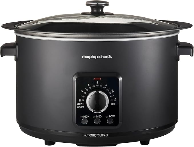 Morphy Richards 6.5L Easy Time Slow Cooker, Automatic Heat Settings, Keep Warm Mode, Hob Proof, Countdown Indicator, Dishwasher Safe Pot, Matte Black, 461021