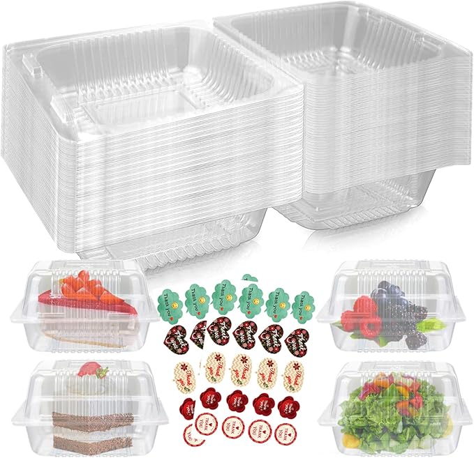 50PCS Boxes Individual for Cake Slice Portions, 5.5 Inch Clear Boxes for Food, Use for Large Muffin, Salad, Cheese, Suitable for Home Baking, Party, Cake Shop