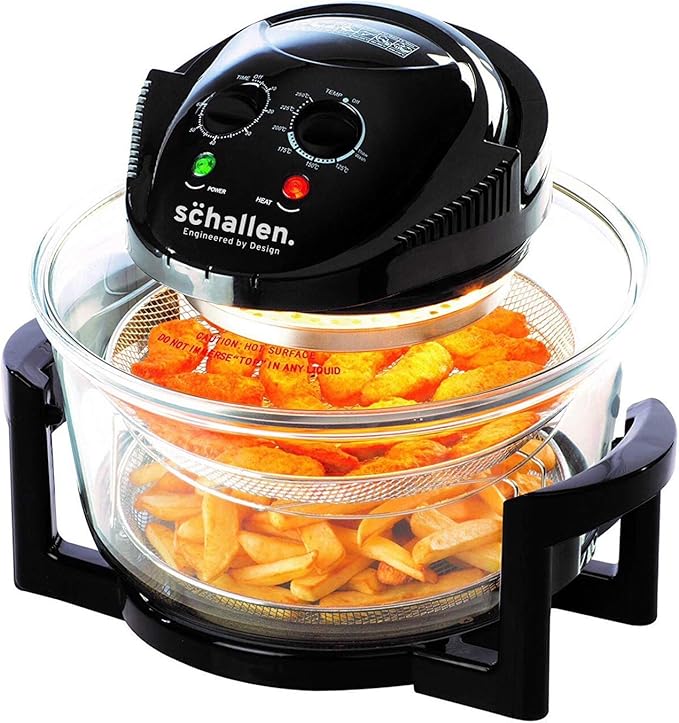 Schallen Black and Glass Air Fryer 17L 2 in 1 Deluxe Deep Fat Free Frying Low Running Cost Healthy Eating No Oil Halogen Cooker Machine with All Accessories Included (Glass 17L Air Fryer)
