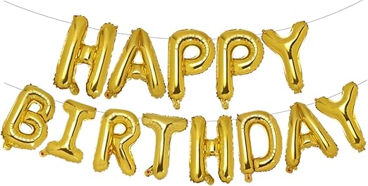 Gold Happy Birthday Balloons Banner, 16 Inch Happy Birthday Mylar Foil Balloon Letters Sign, Self Inflating Alphabet Bunting Reusable for Girls Boys Kids Adults Women Men Party Decorations