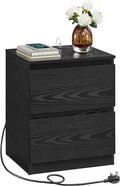 VASAGLE KAILYN Collection - Nightstand with Charging Station, Bedside Table with Drawers, Side End Table, 2 AC Outlets, 2 USB Ports, for Living Room, Bedroom, Study, Ebony Black LET621B01