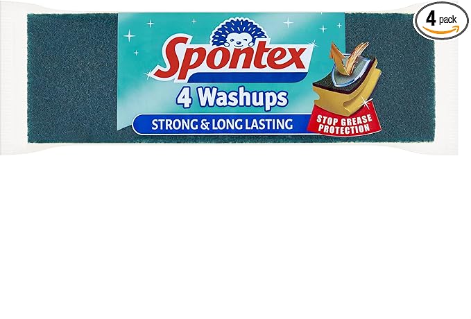 Spontex Washups General Purpose Sponge Scourers | 6.8 x 4 x 8.6cm | Pack of 4