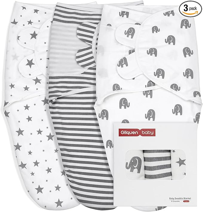 GLLQUEN BABY Baby Swaddle Wraps for 0-3 Months Newborn,Oeko-tex100,100% Breathable Organic Cotton Fabric Swadding Blankets,3 Pack(New Grey)