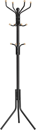 SONGMICS Coat Rack Stand, Coat Tree, Metal Hall Tree, Free Standing, 49 x 182 cm, 12 Hooks, for Clothes, Hats, Bags, Black RCR19B