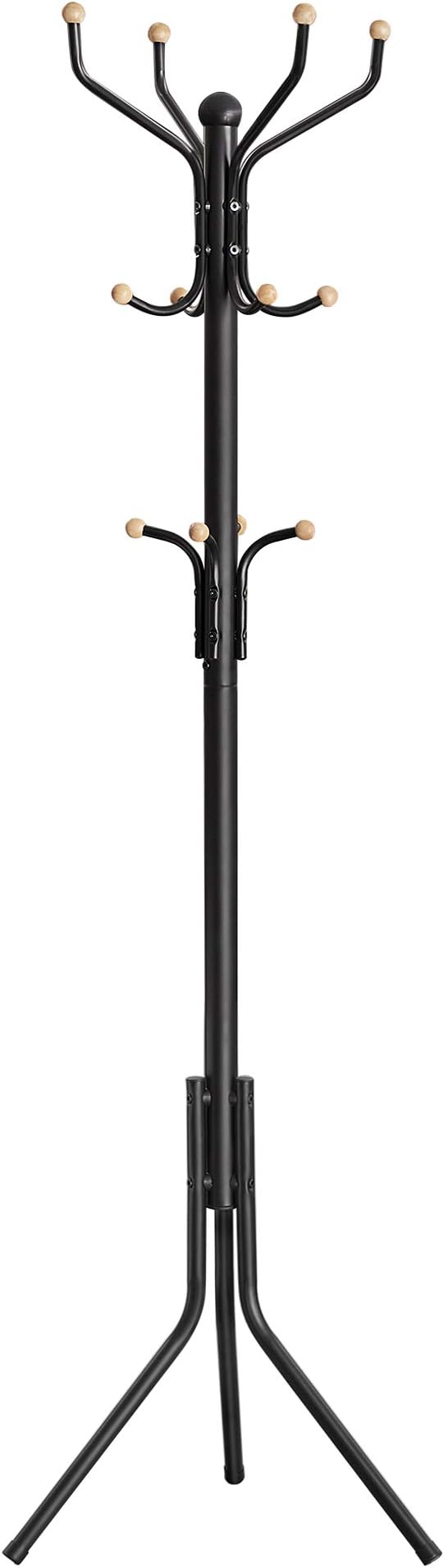 SONGMICS Coat Rack Stand, Coat Tree, Metal Hall Tree, Free Standing, 49 x 182 cm, 12 Hooks, for Clothes, Hats, Bags, Black RCR19B