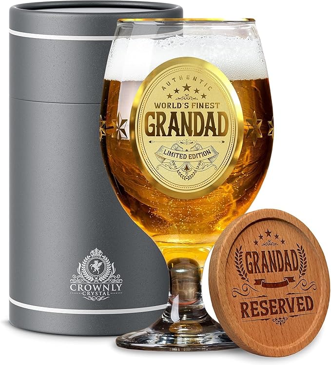 Gold Grandad Gifts Best Personalised Beer Glass Gifts for Men Grandad Birthday Gifts from Grandchildren Beer Glasses