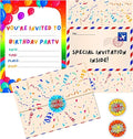 Party Invites Kids Party Invitations Pack of 36 Birthday Party Invitations Childrens Birthday Party Boys Girls Kids Invites with Folding Envelope Design and Holographic Stickers (Rainbow)