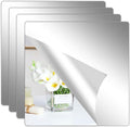 Hode 4 Pieces Self Adhesive Mirror Tiles 20x20cm (2mm Thick), Acrylic Stick on Mirror Stickers, Flexible Tiles for Wall, Bathroom, Bedroom