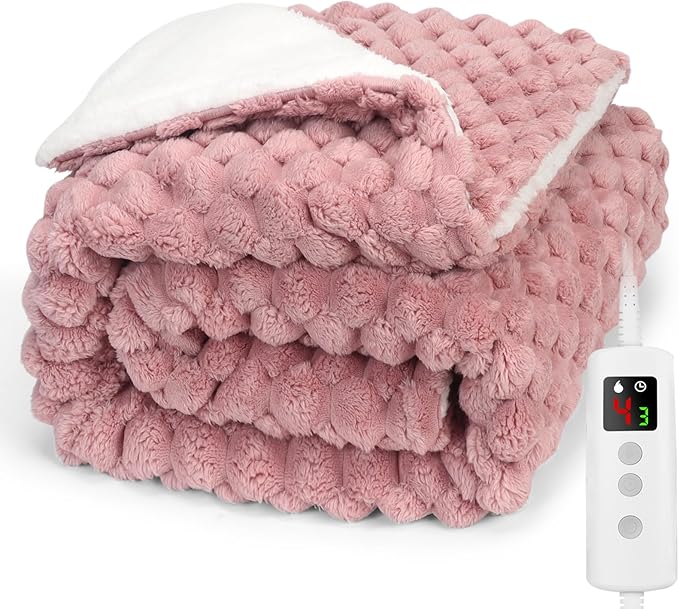 Heated Blanket Electric Throw 160x130CM, 10 Levels &1-9H Timer Auto-Off, Machine Washable, Soft Flannel Sherpa Full Body Warming, Sofa Bed Office Use, Heating Blanket
