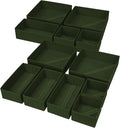 Foldable Drawer Organiser Clothes - 12 Pack Underwear Drawer Dividers with Zipper, Fabric Storage Box Organizer for Socks, Bra, Nursery - Green