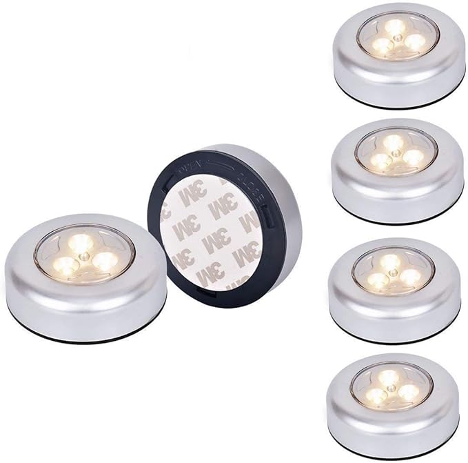 6 Pack Warm LED Battery-Powered Wireless Night Light Stick Tap Touch Lamp Stick-on Push Light for Closets, Cabinets, Counters, or Utility Rooms,Cordless Touch Light